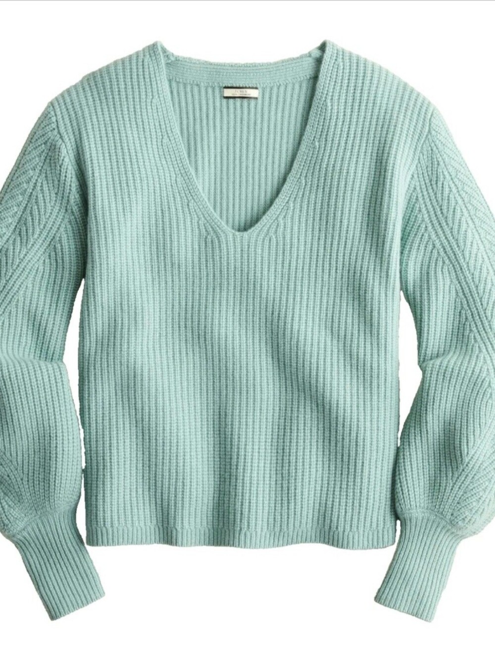 J. Crew Mint Green 100% Cashmere Ribbed V-Neck Cropped Sweater M